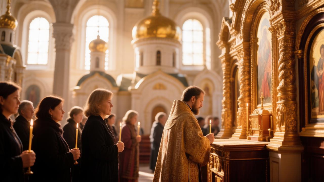 Священник ведет службу в честь Сергия и Вакха в православном храме.